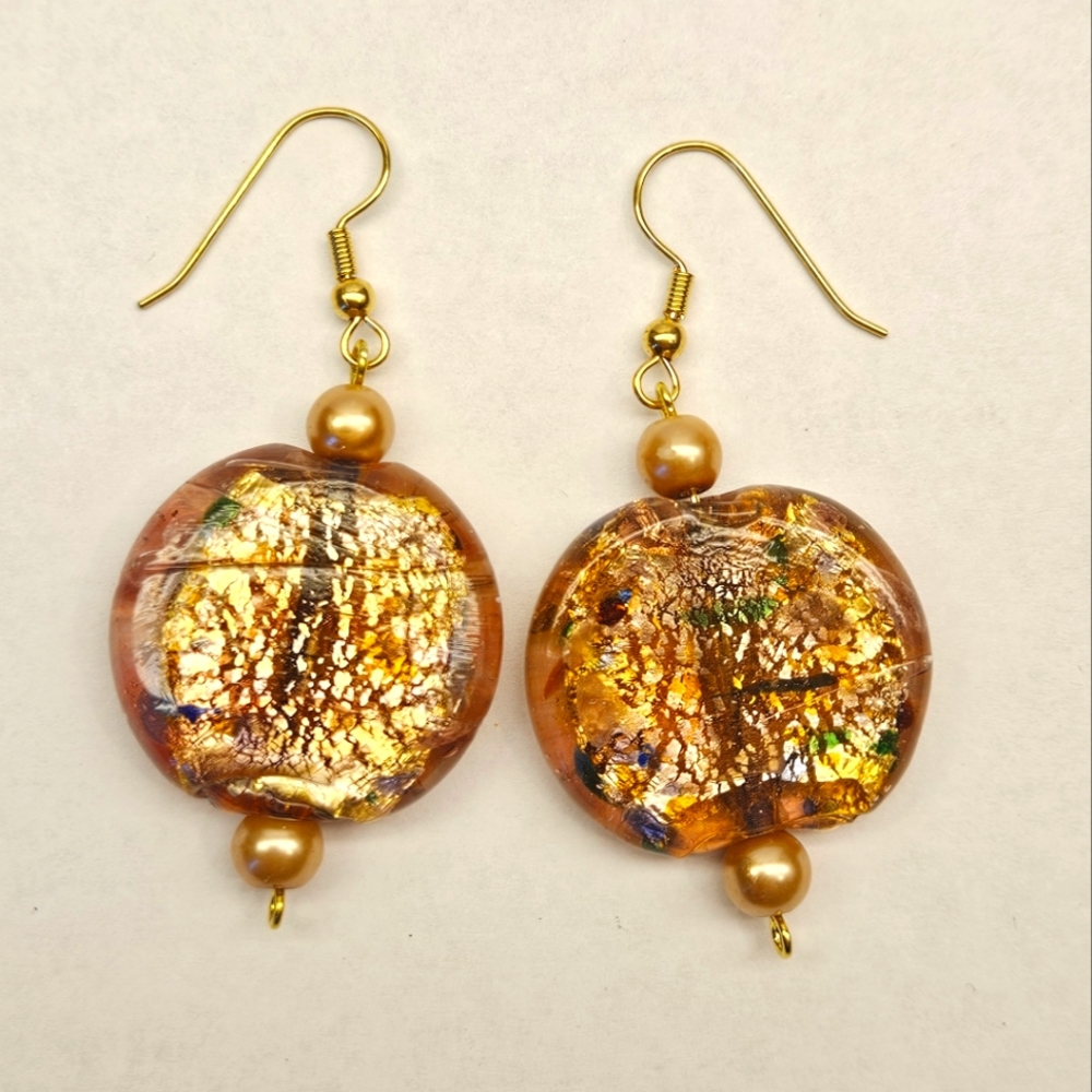 Pink and Silver Foil Glass Beaded Earrings